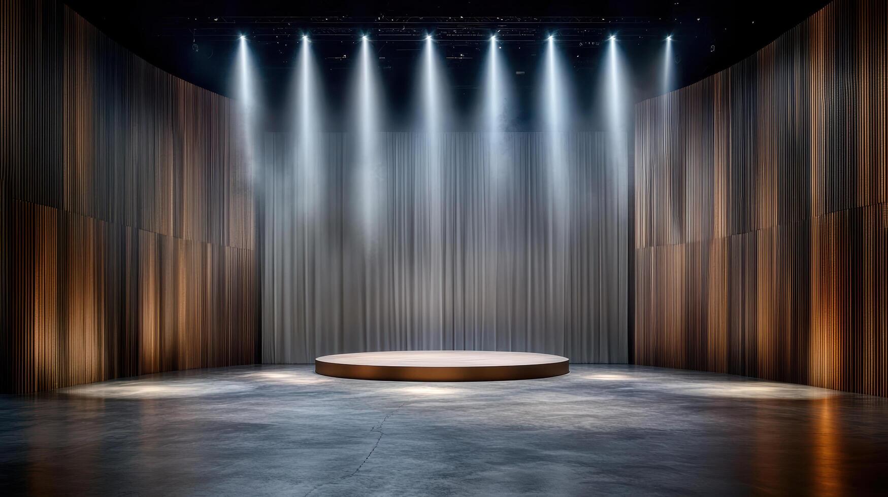 Empty stage with spotlight and wooden walls photo