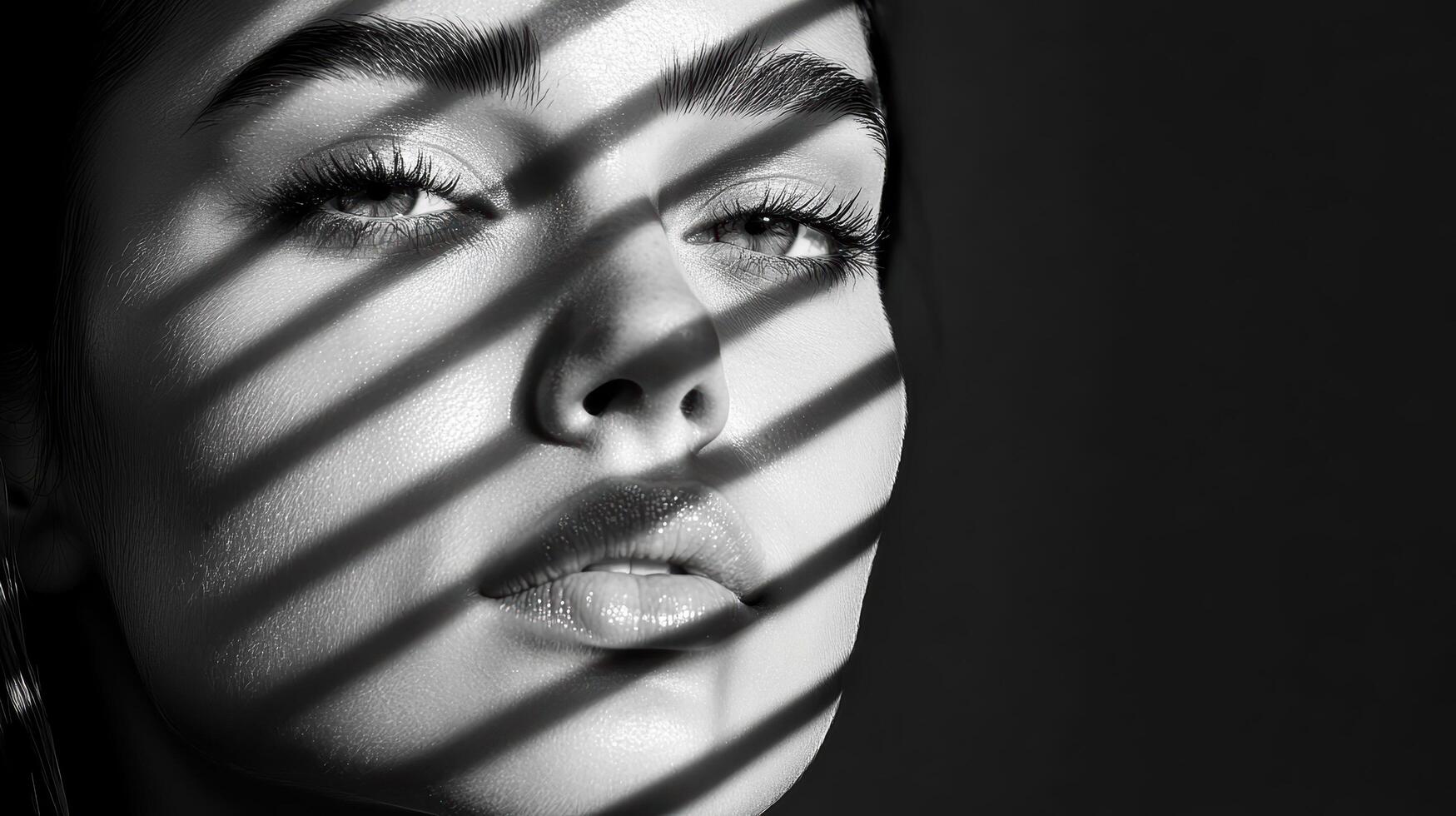 A woman with her eyes closed and her face in shadow photo