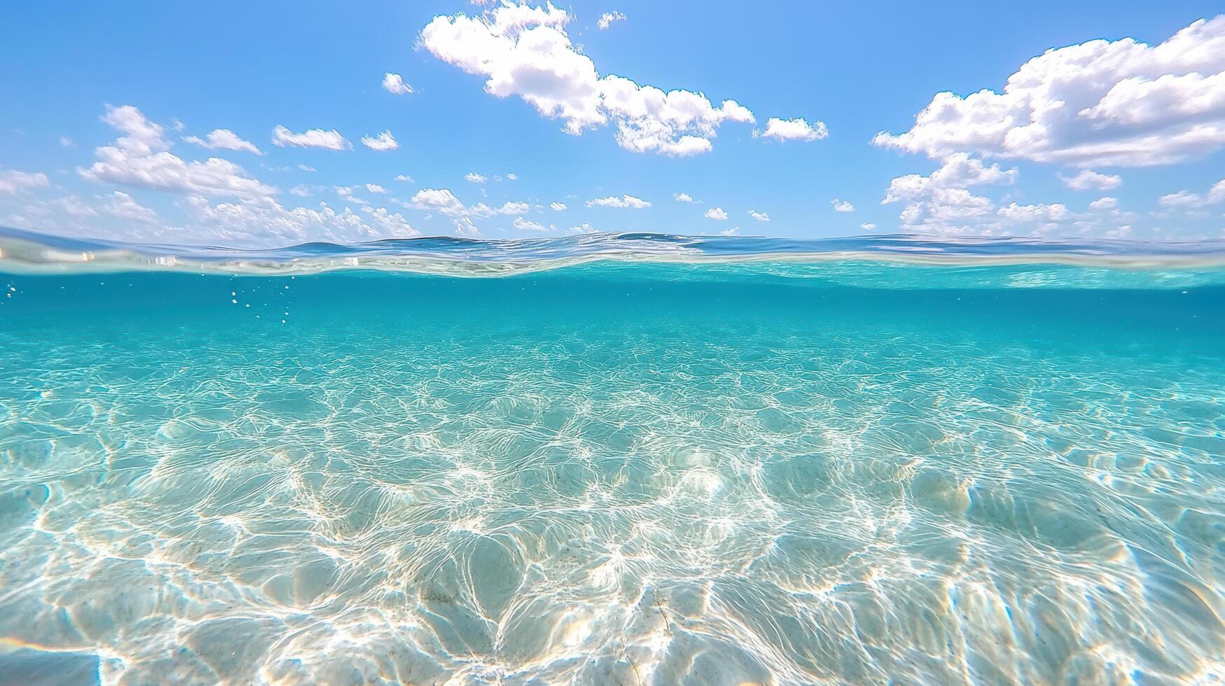 Underwater view of the ocean with clear water and sky photo