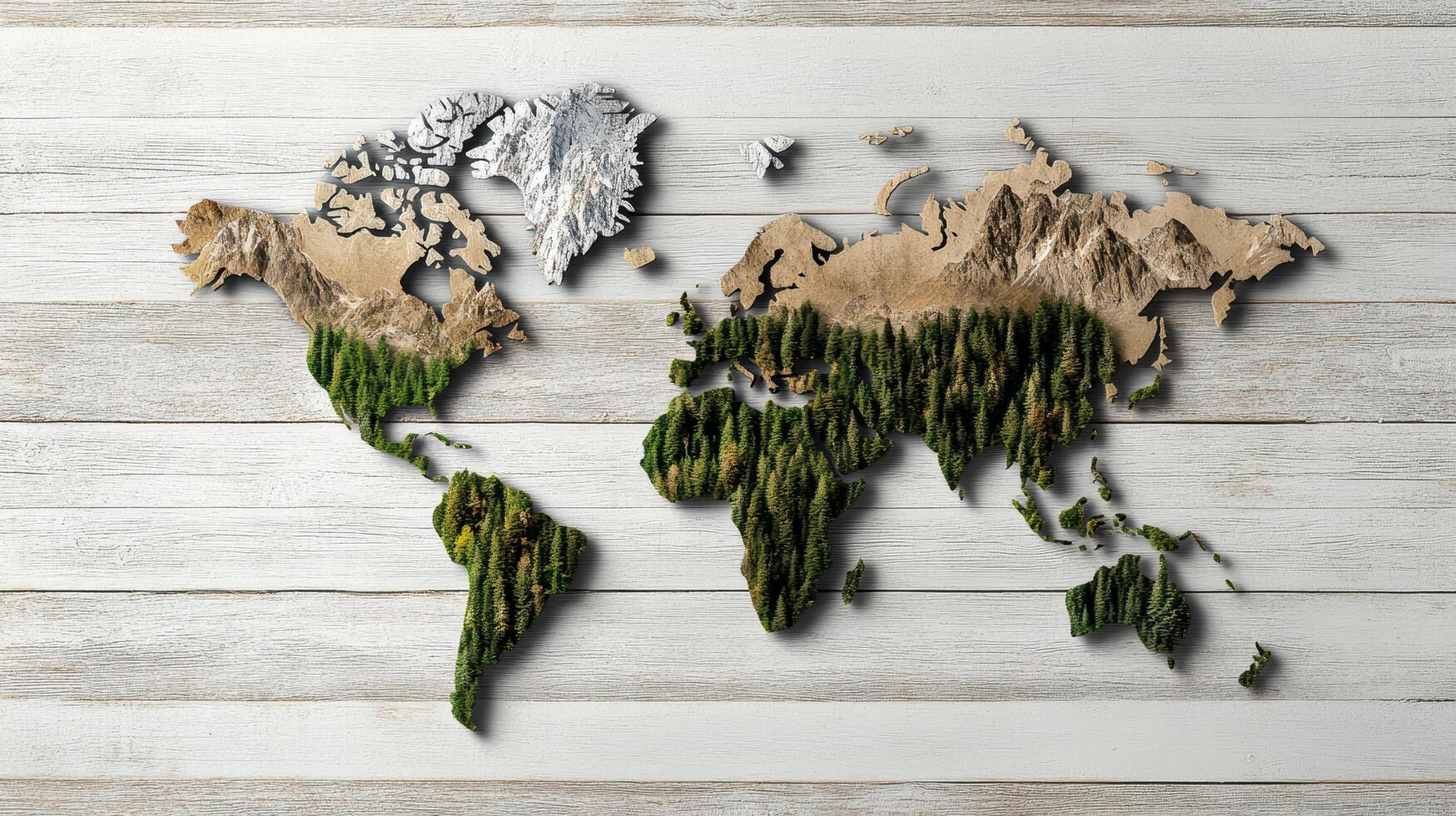 A world map made out of wood and paper photo