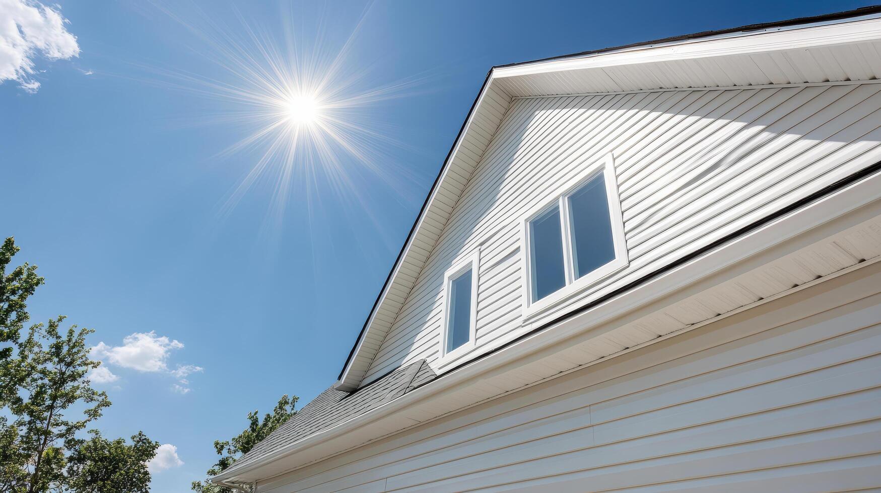 A house with a sun shining through the window photo