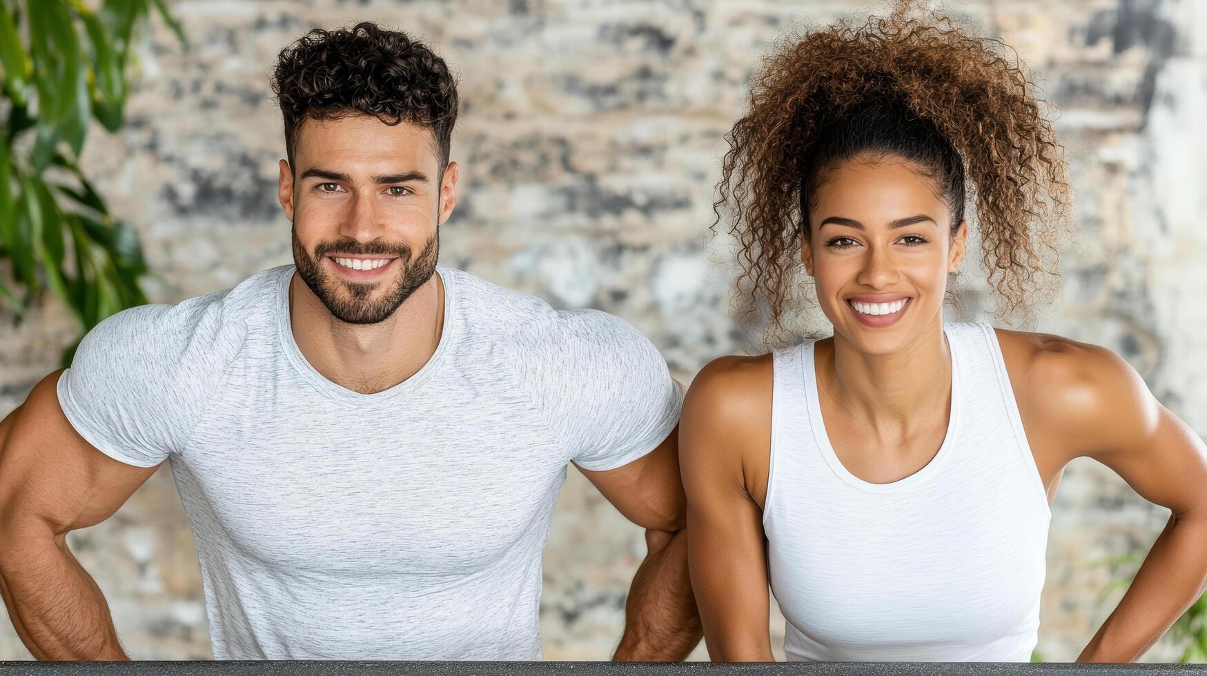 A man and woman are smiling while standing in front of a table photo