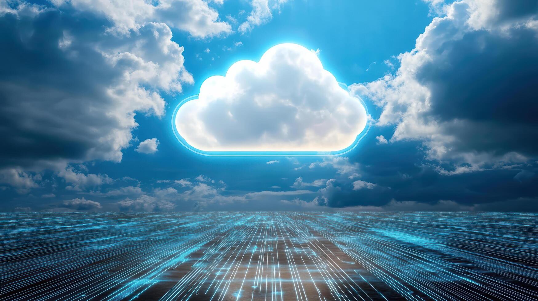A cloud is shown in the sky with a blue background photo