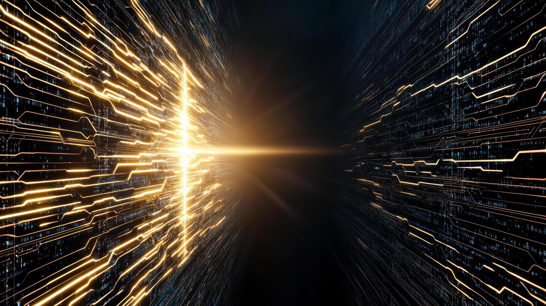 A computer circuit board with glowing lines photo