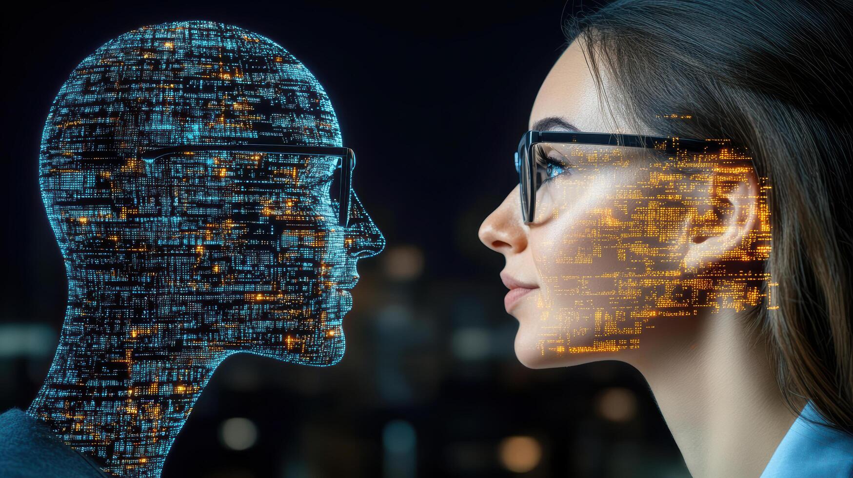 A woman and a man are looking at each other photo