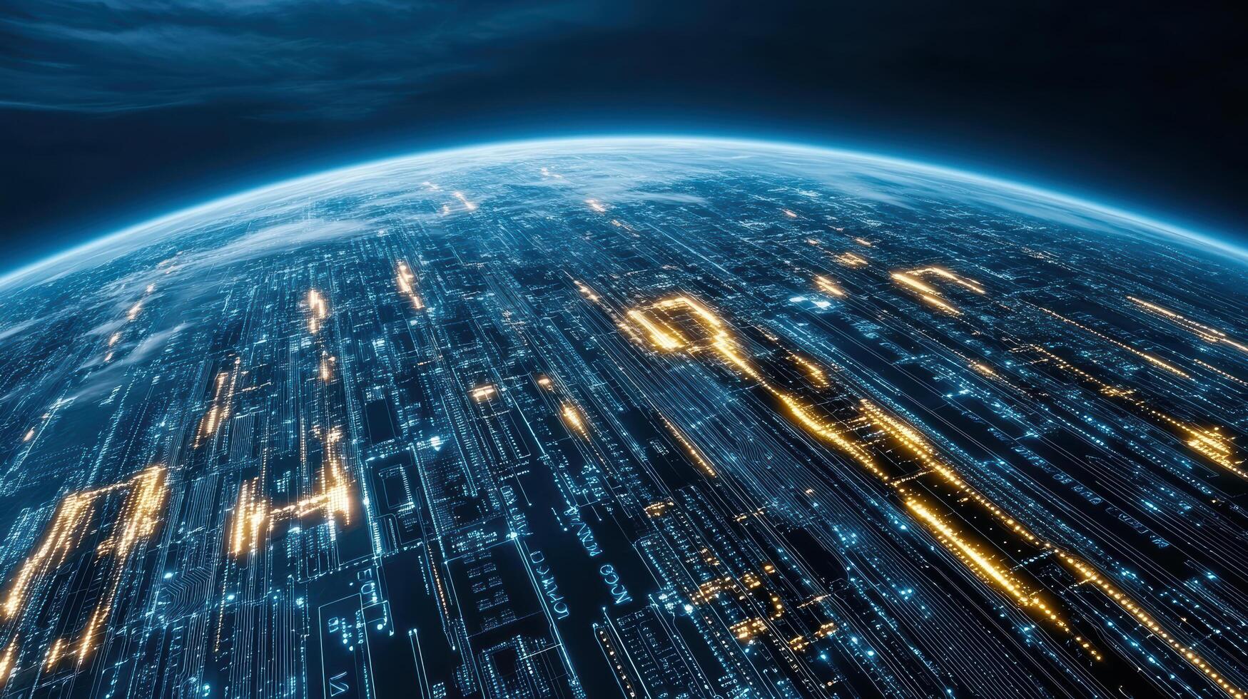 A futuristic earth with digital lines and symbols photo