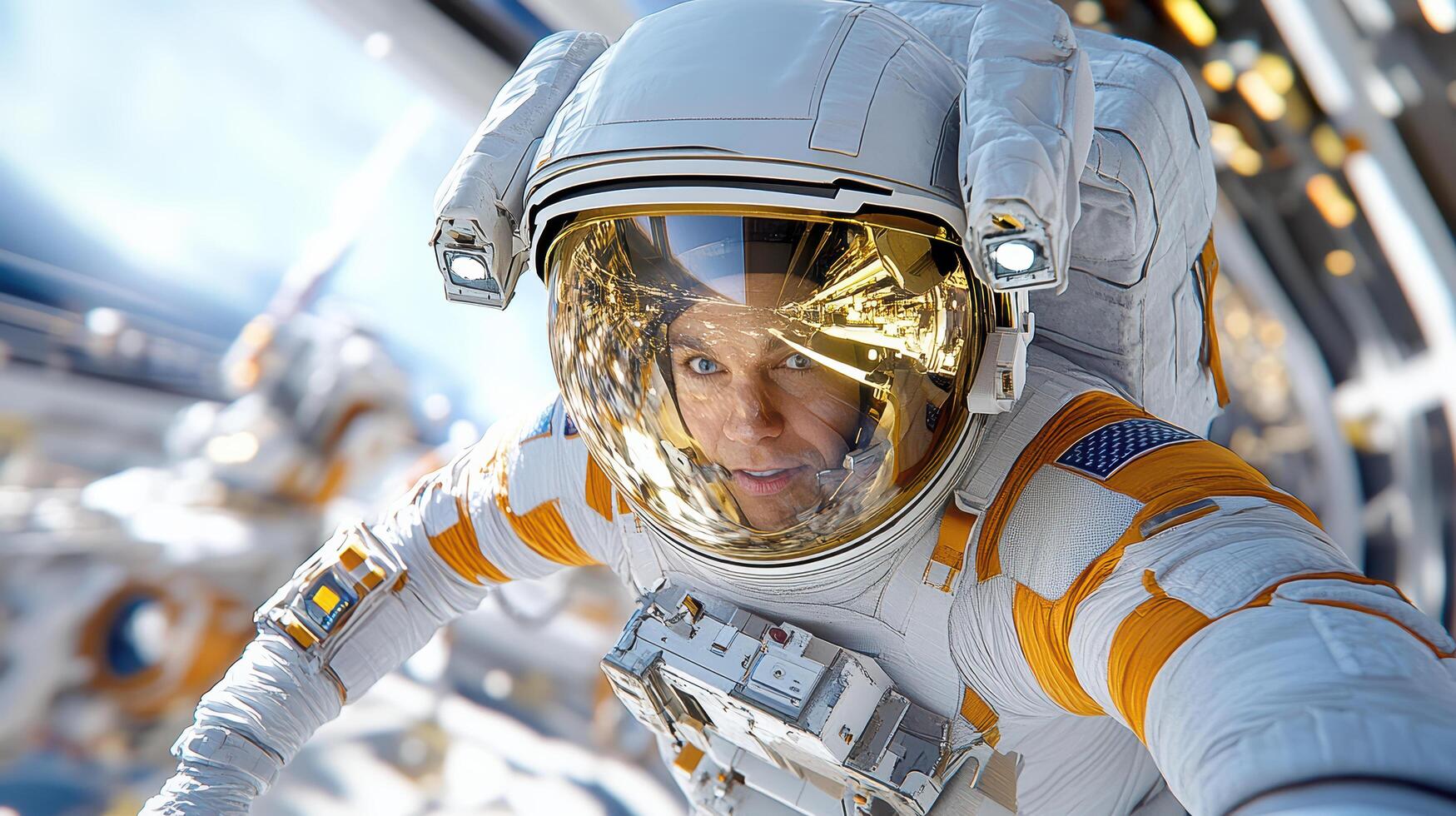 An astronaut in space with a helmet on photo