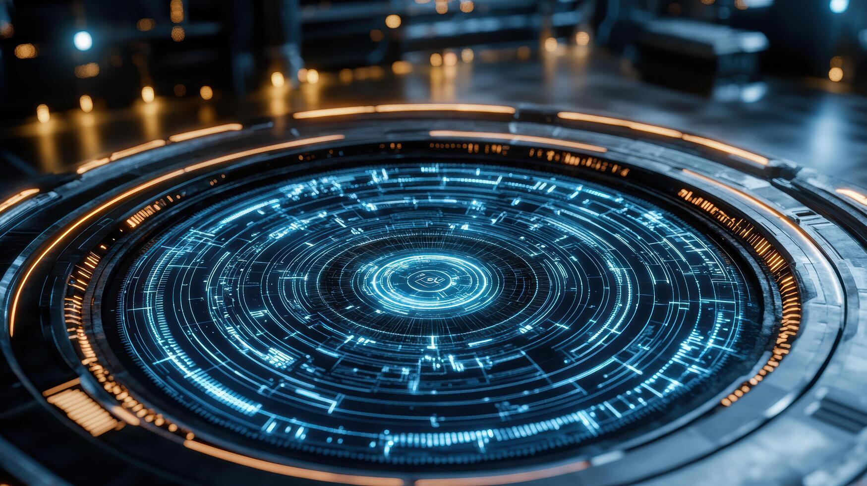 A futuristic futuristic circular object with glowing lights photo
