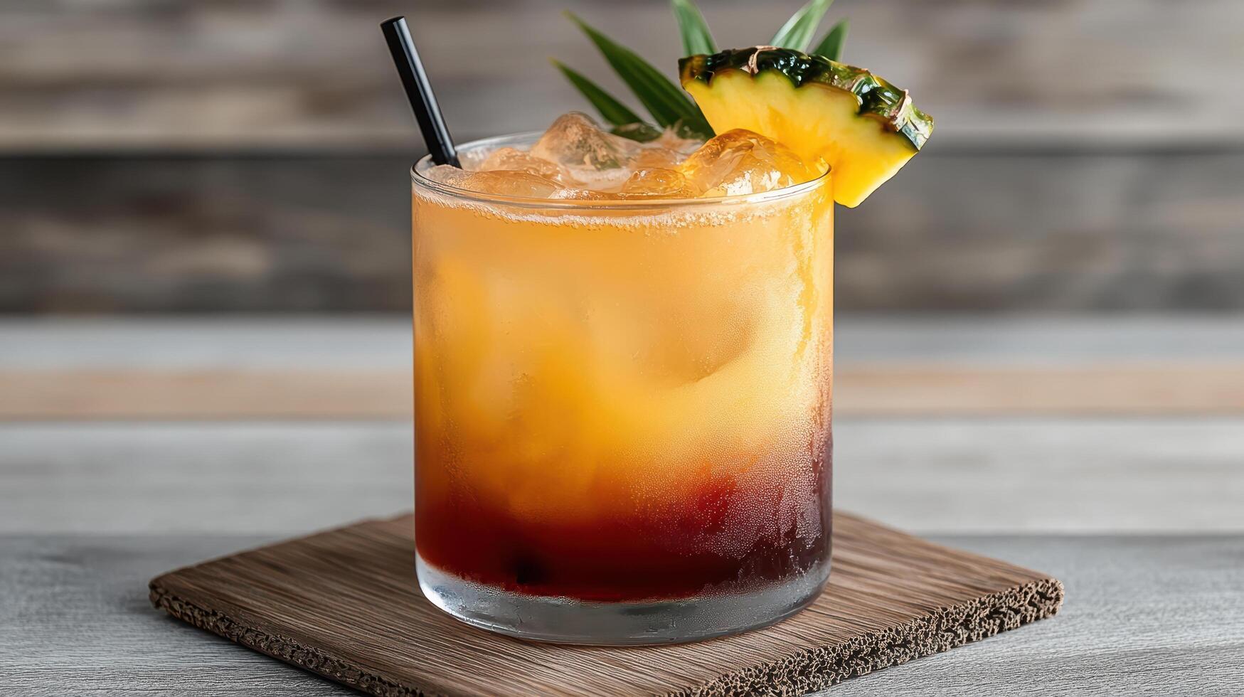 A tropical drink with a pineapple garnish photo