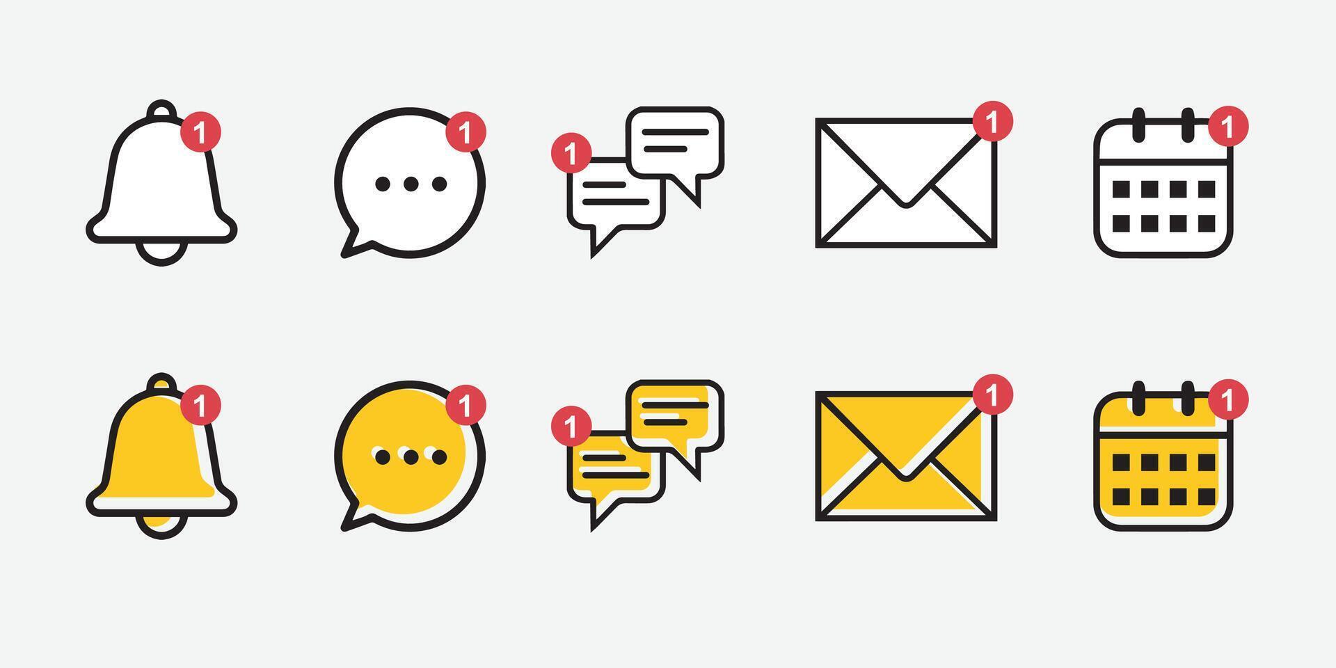 Email, chat, date, Envelope Icon with Notification Badge for Digital Communication , email icon set vector