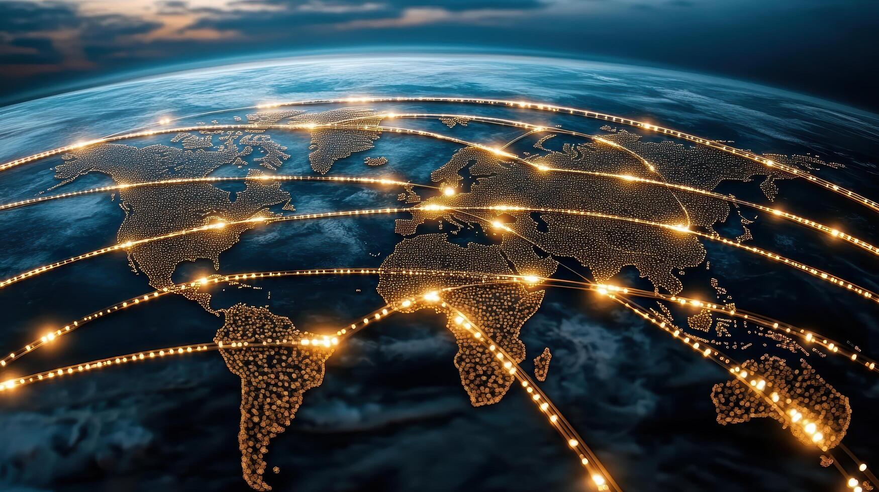 The world is connected by networks and lines, 3d rendering of the earth with network lines and photo
