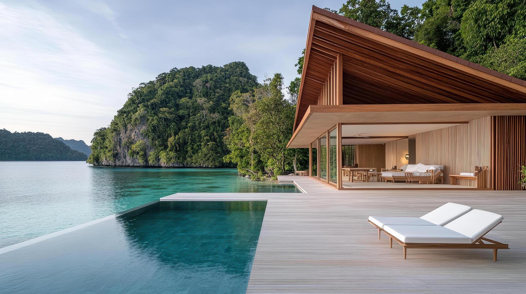 A house with a pool and a view of the ocean photo