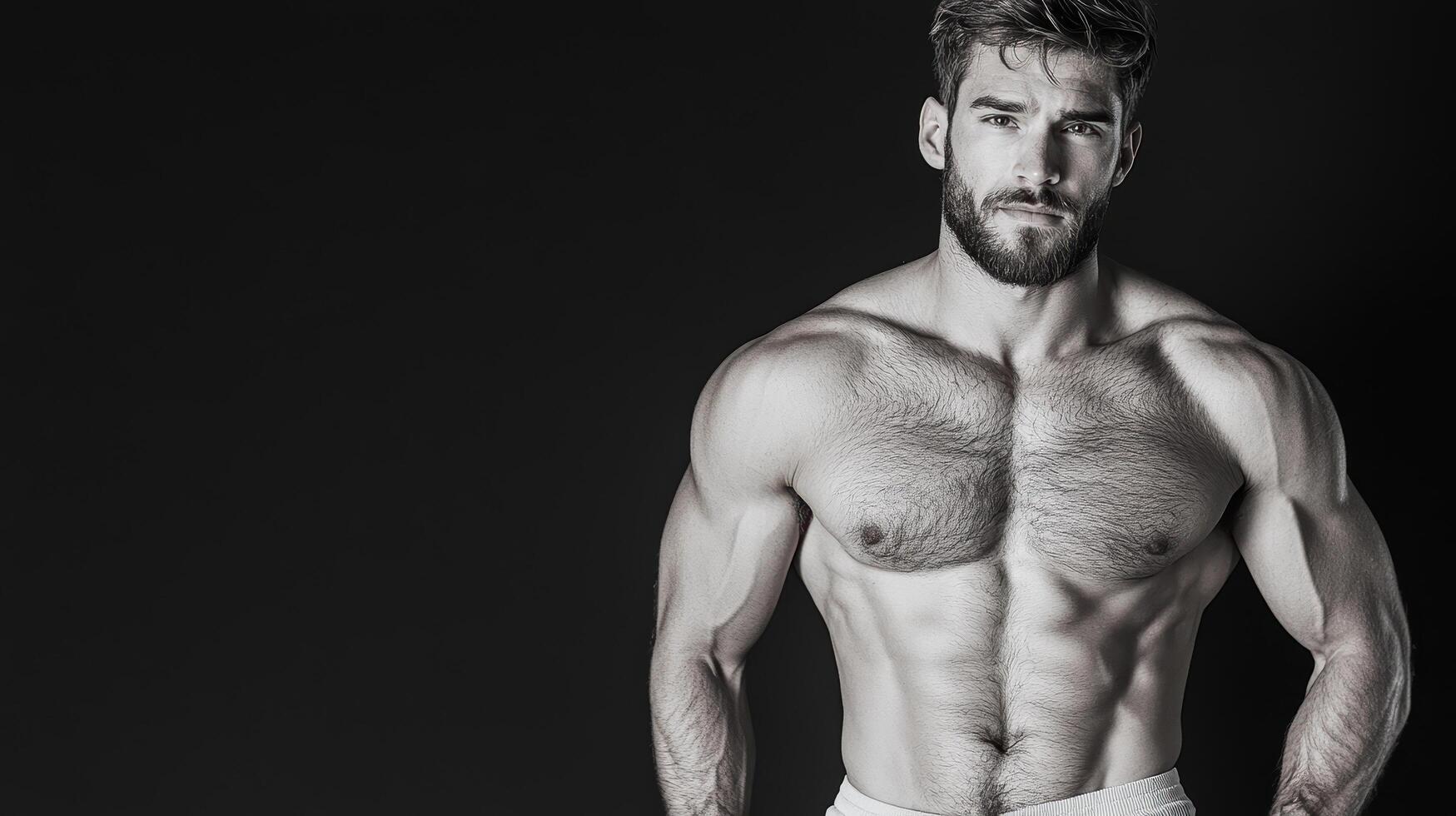 A shirtless man in underwear posing for the camera photo