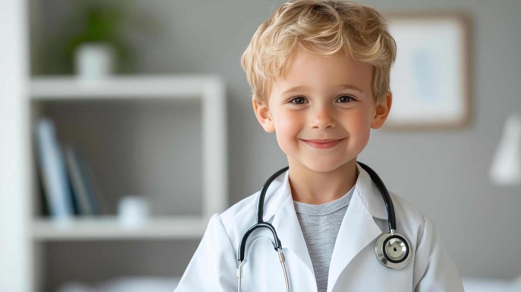 A young boy in a doctor's coat photo
