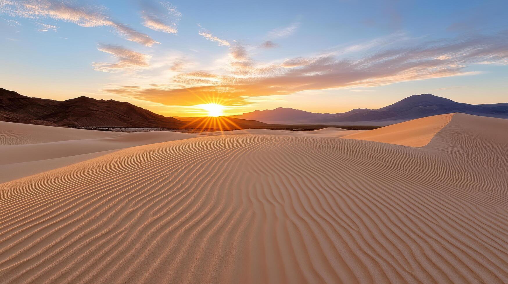 The sun sets over the sand dunes in the desert photo