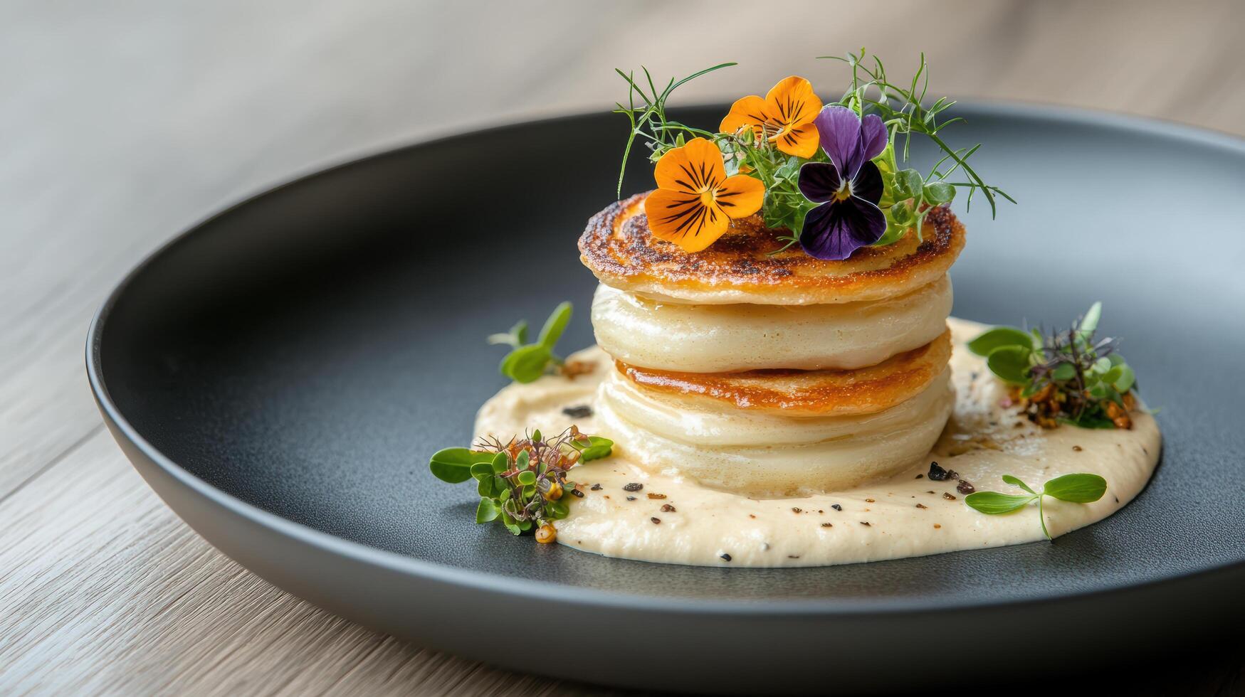 A plate with a stack of pancakes on top of it photo