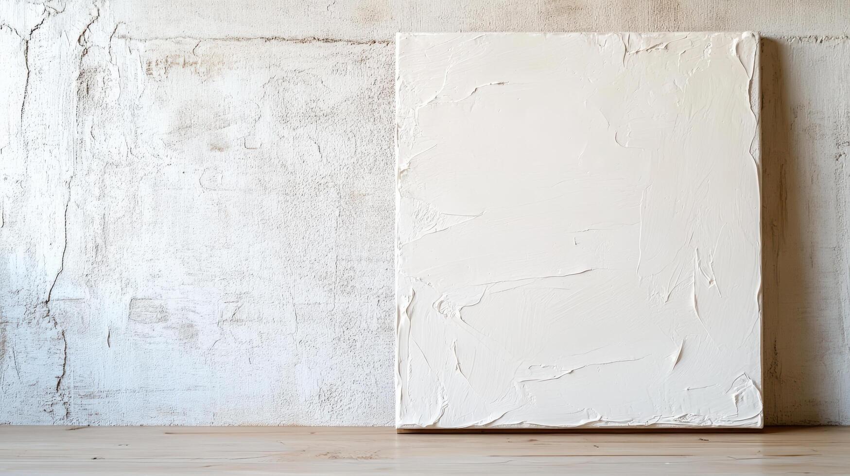 A white square on a wooden floor against a wall photo
