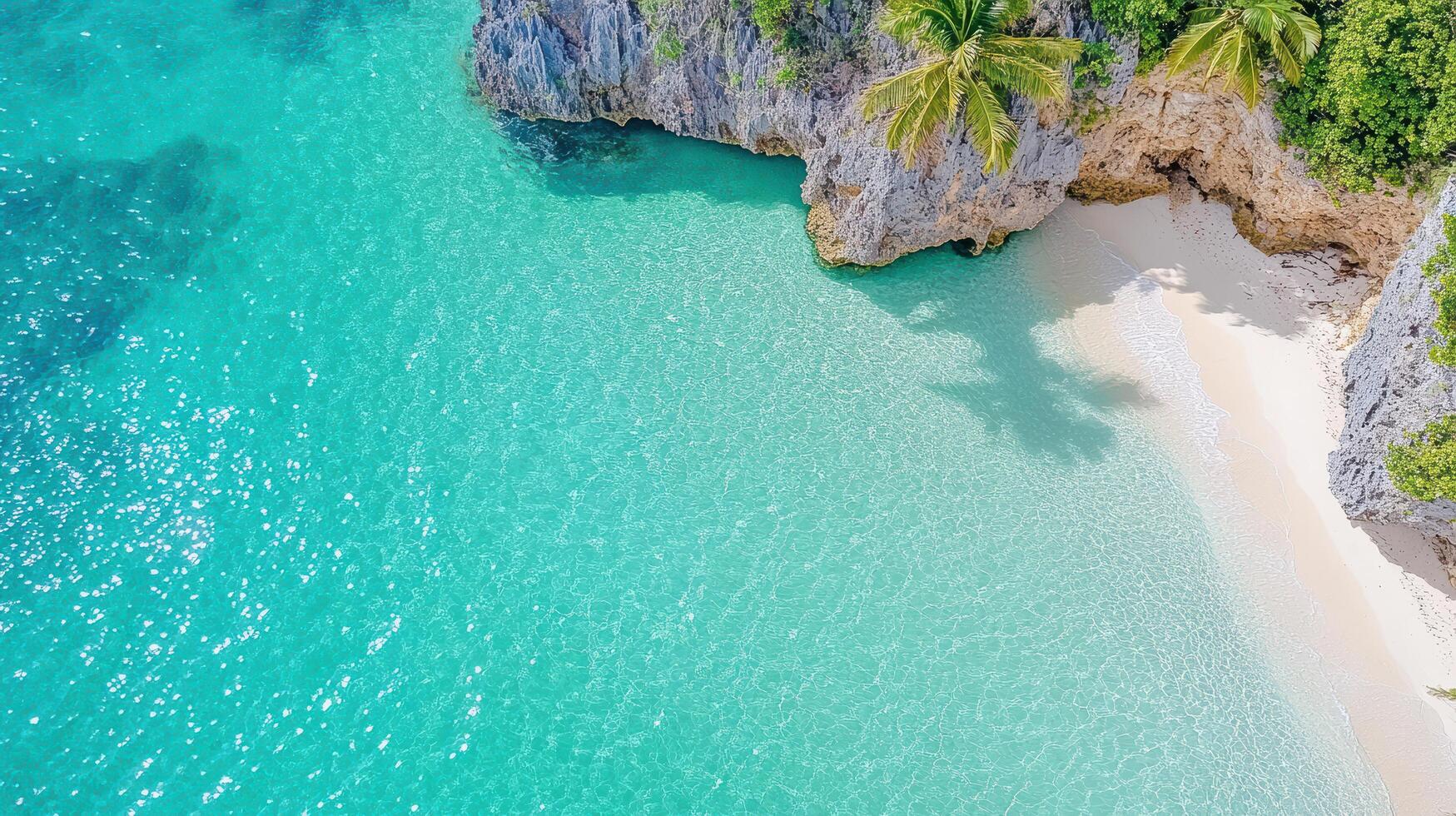 An aerial view of a beach with white sand and turquoise water photo