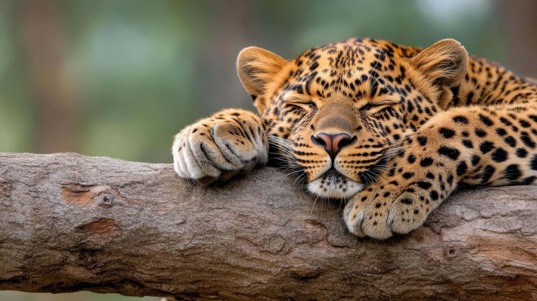 A leopard is resting on a tree branch photo