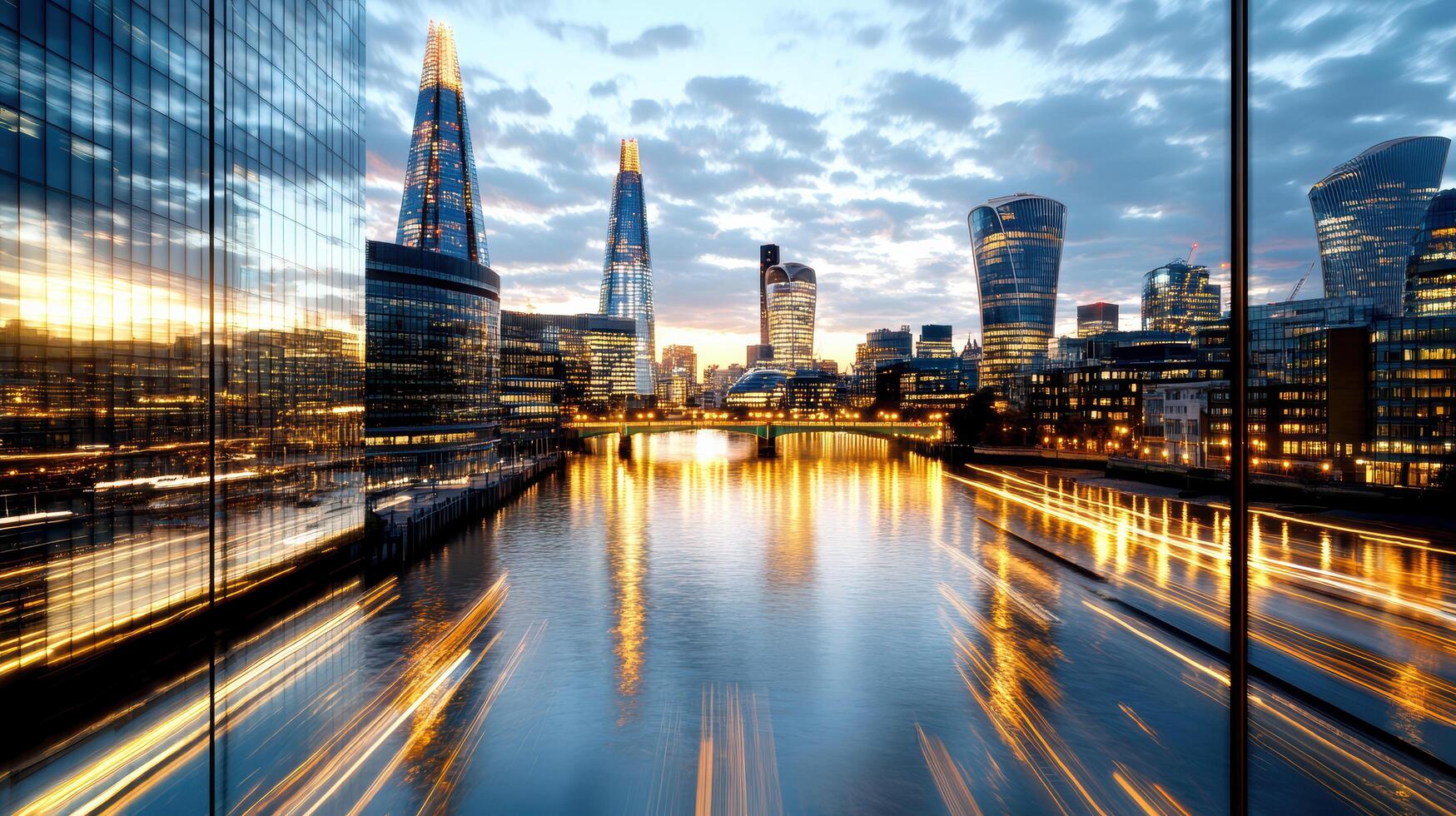 The city of london at dusk with the shard tower in the background photo