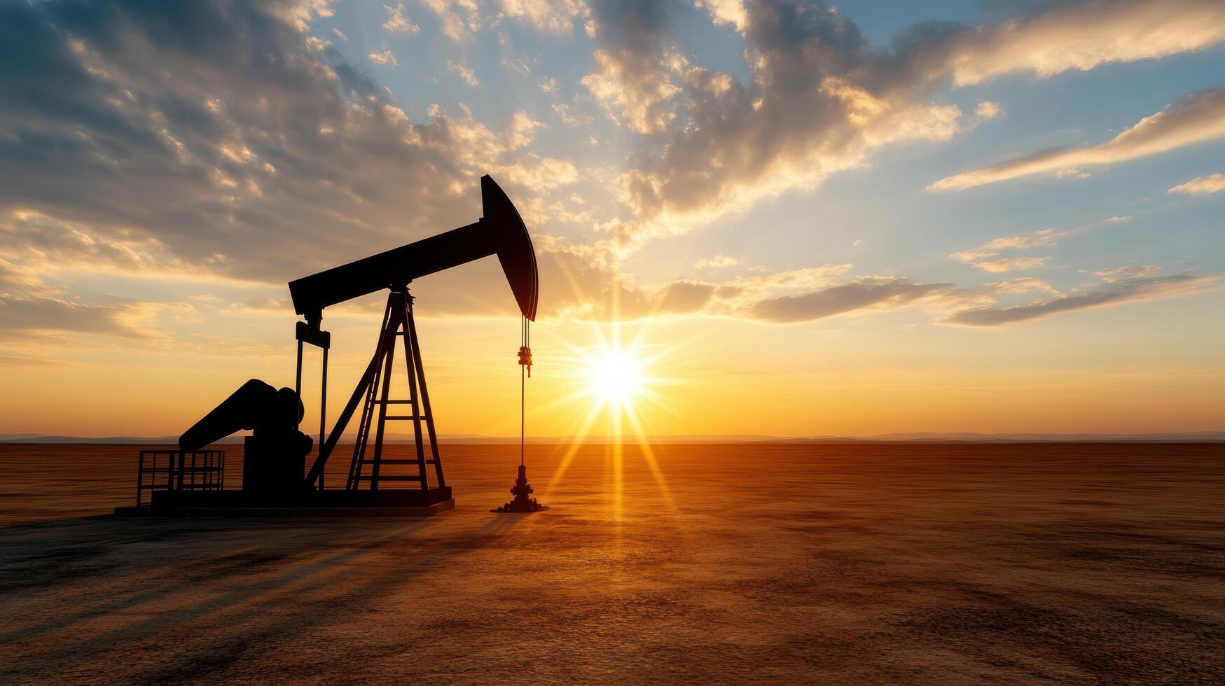 Oil pump in the desert at sunset photo