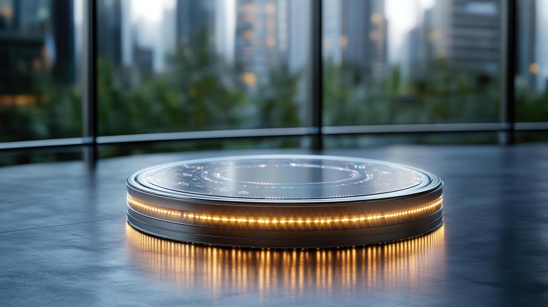 A futuristic robot is sitting on a table photo