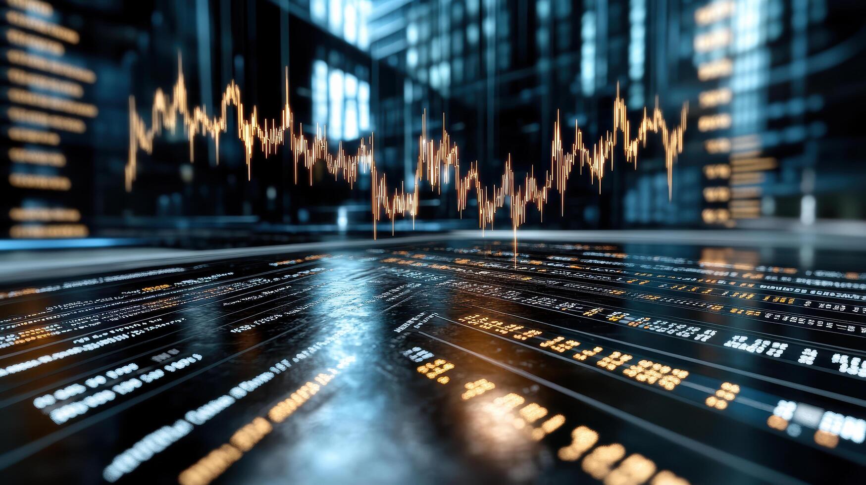 A stock market graph is shown on a table photo
