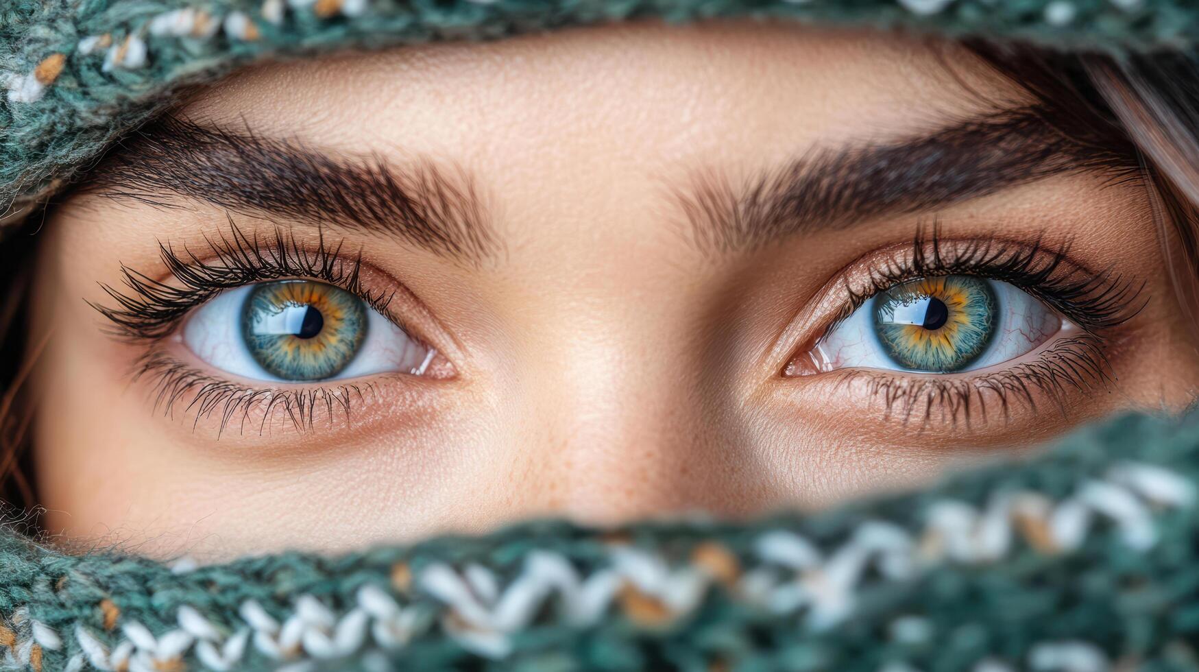 A woman with blue eyes is looking at the camera photo