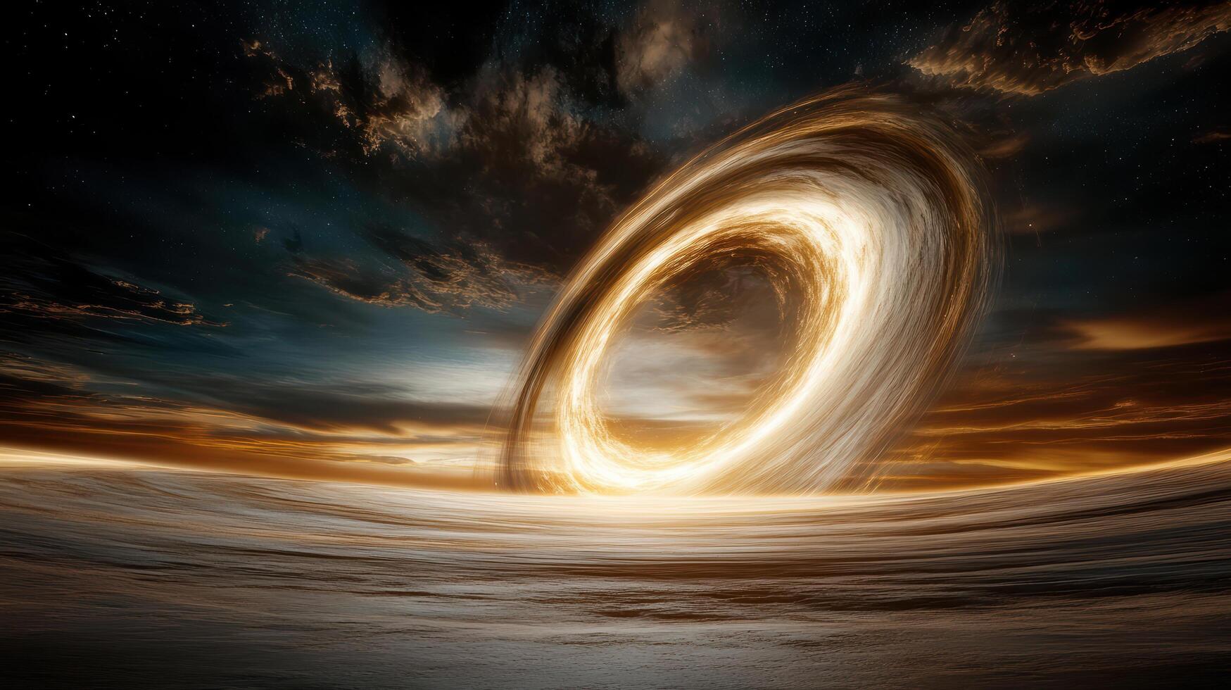 A black hole is seen in the sky with a bright light photo