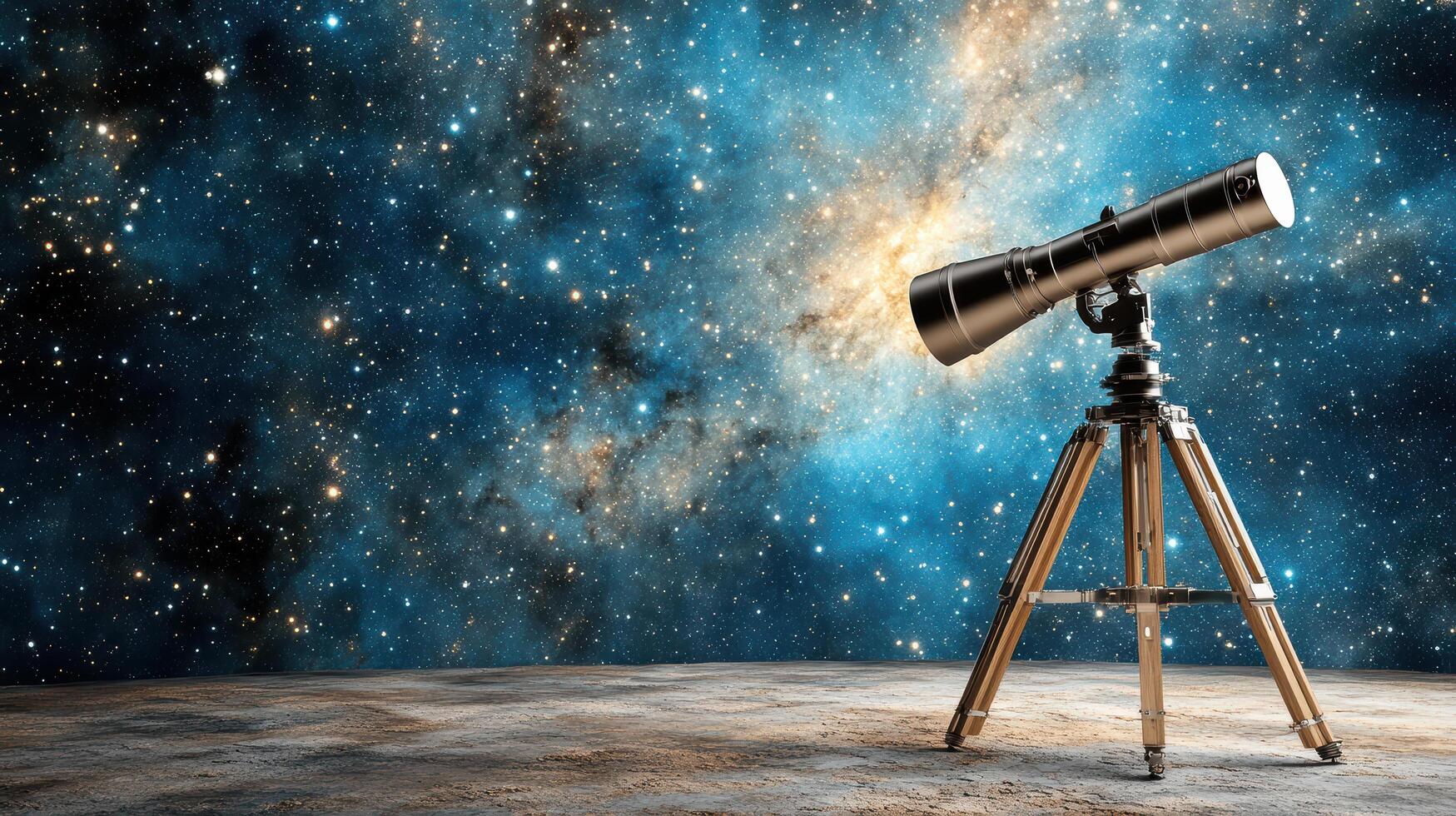 Astronomy telescope on tripod in front of the milky way photo