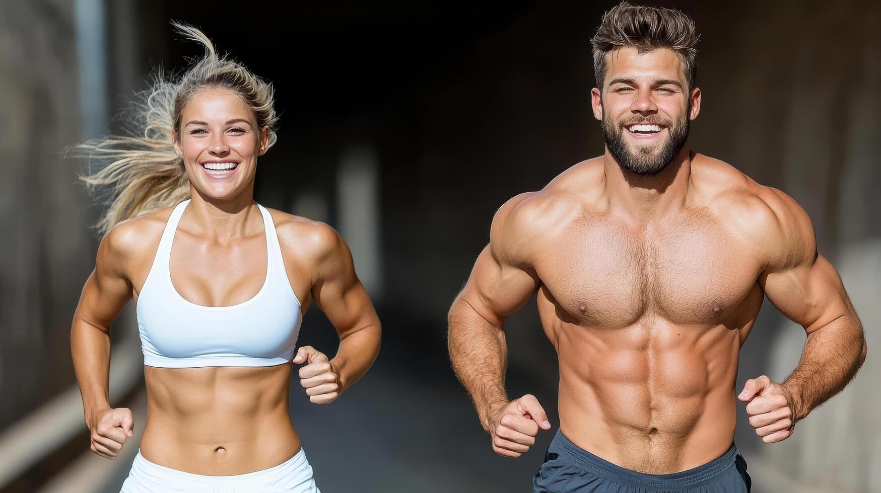 A man and woman running together photo