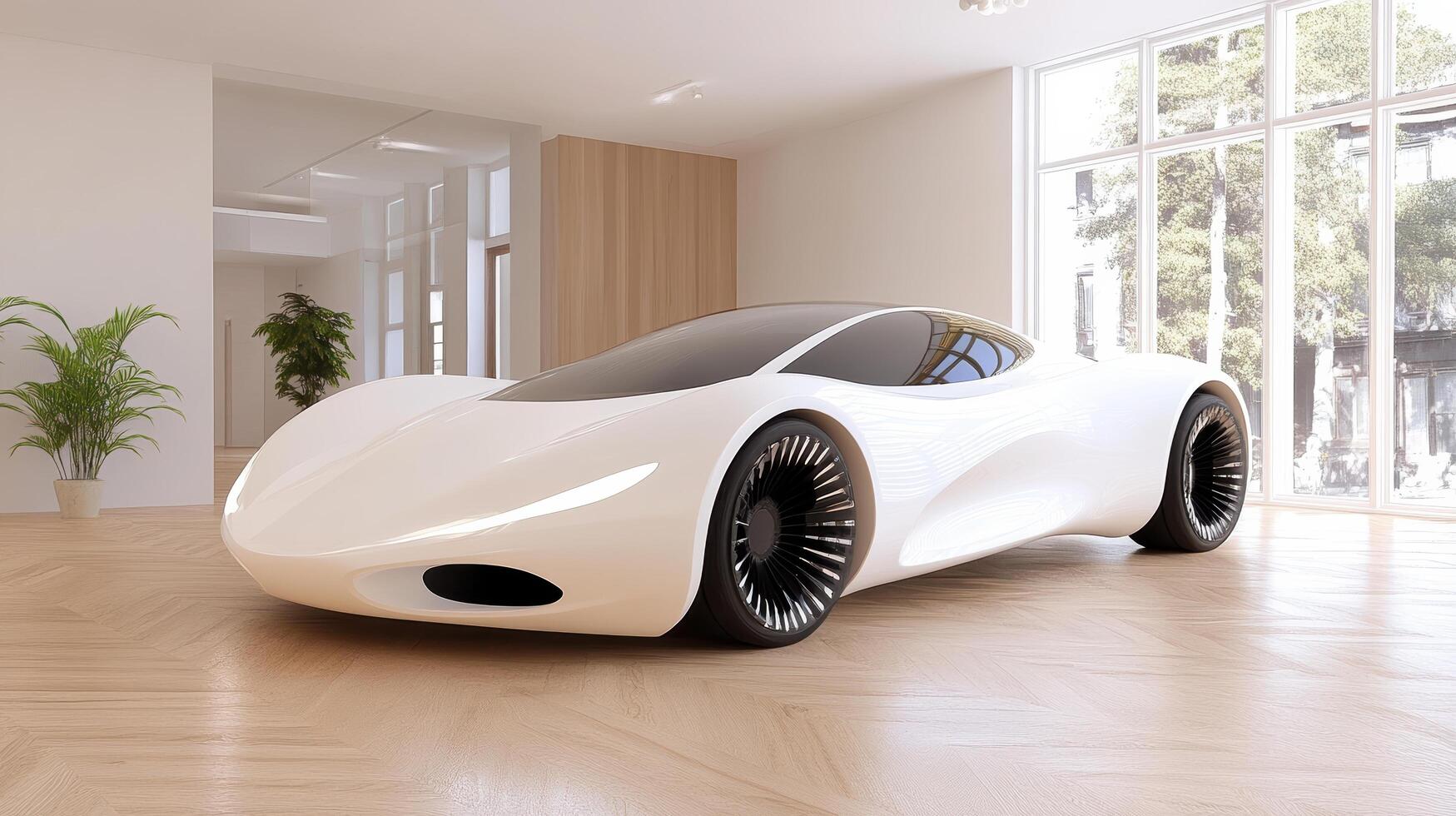 A futuristic car is sitting in a room photo