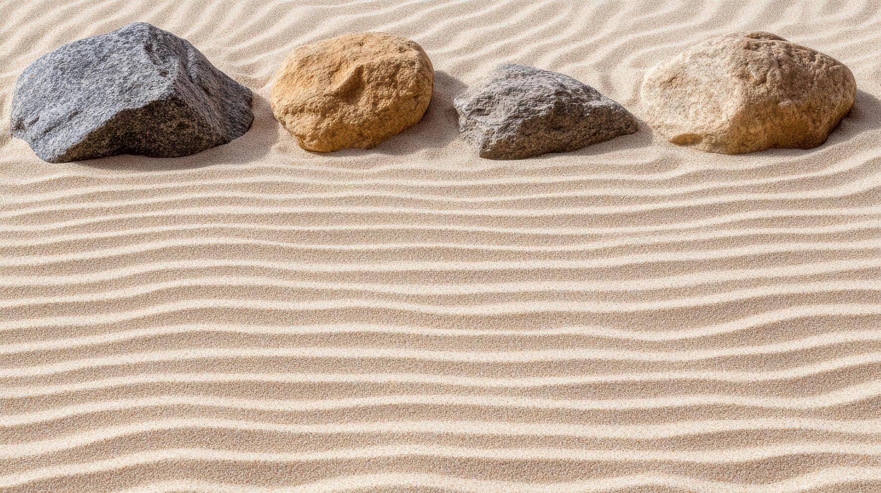 Three rocks in the sand with a wavy pattern photo