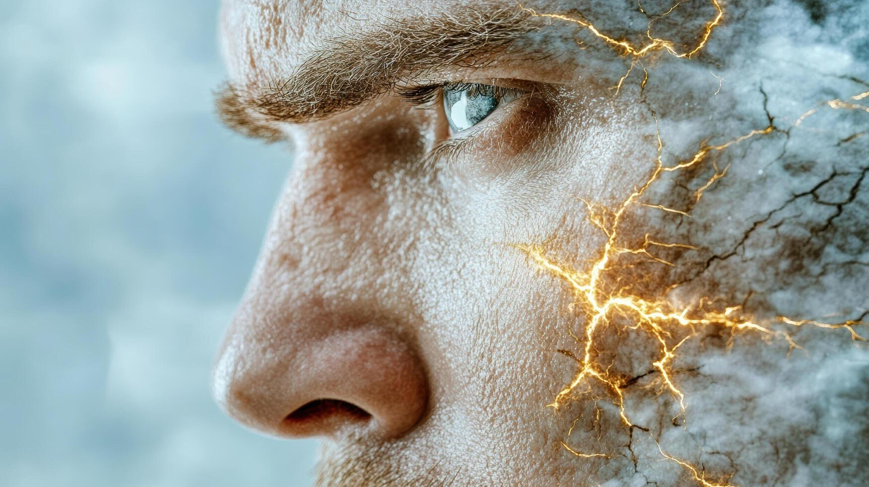 A man with lightning coming out of his face photo