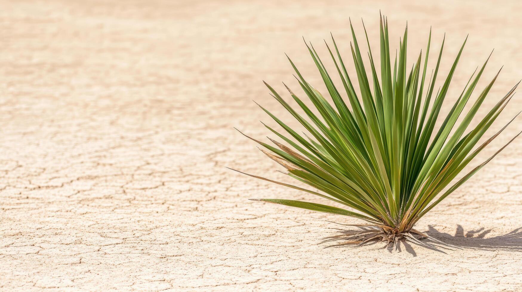 A small plant growing in the middle of a desert photo