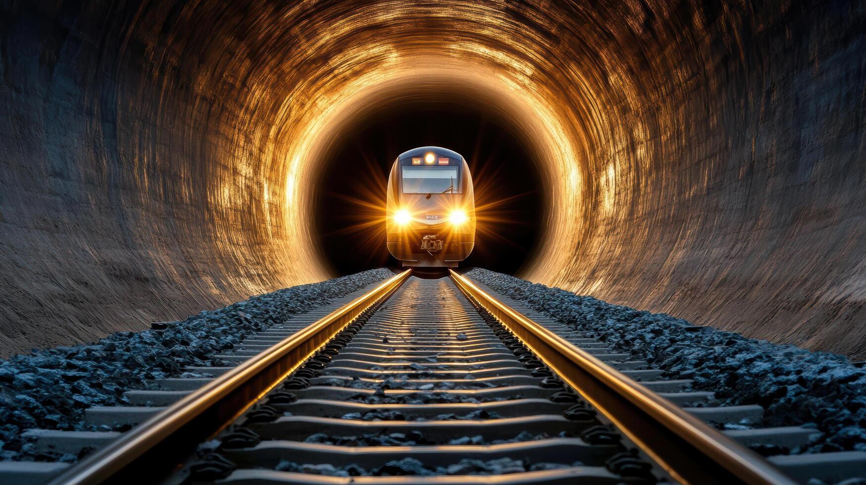 A train going through a tunnel with light coming from the end photo