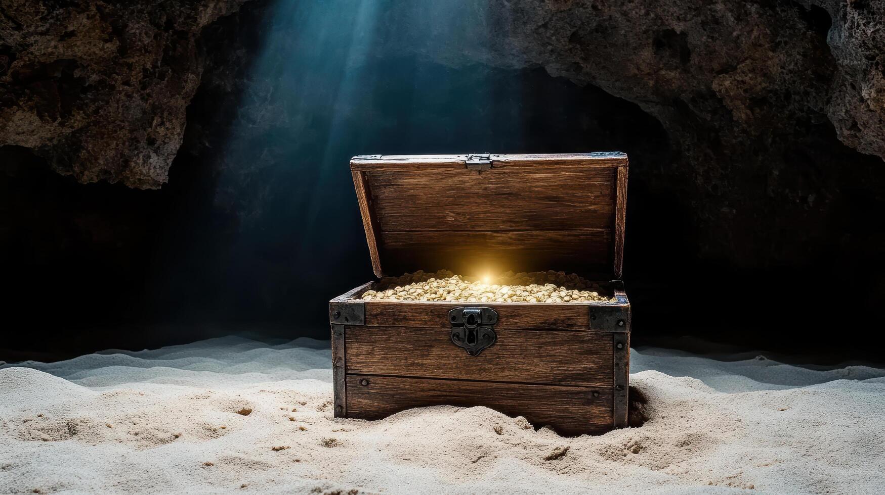 An open chest with a light shining from inside photo