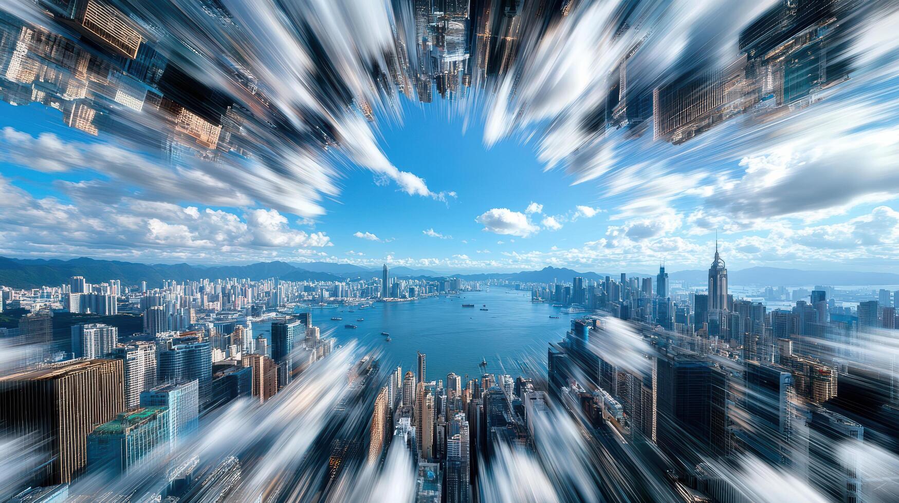A cityscape with a circular motion blur photo