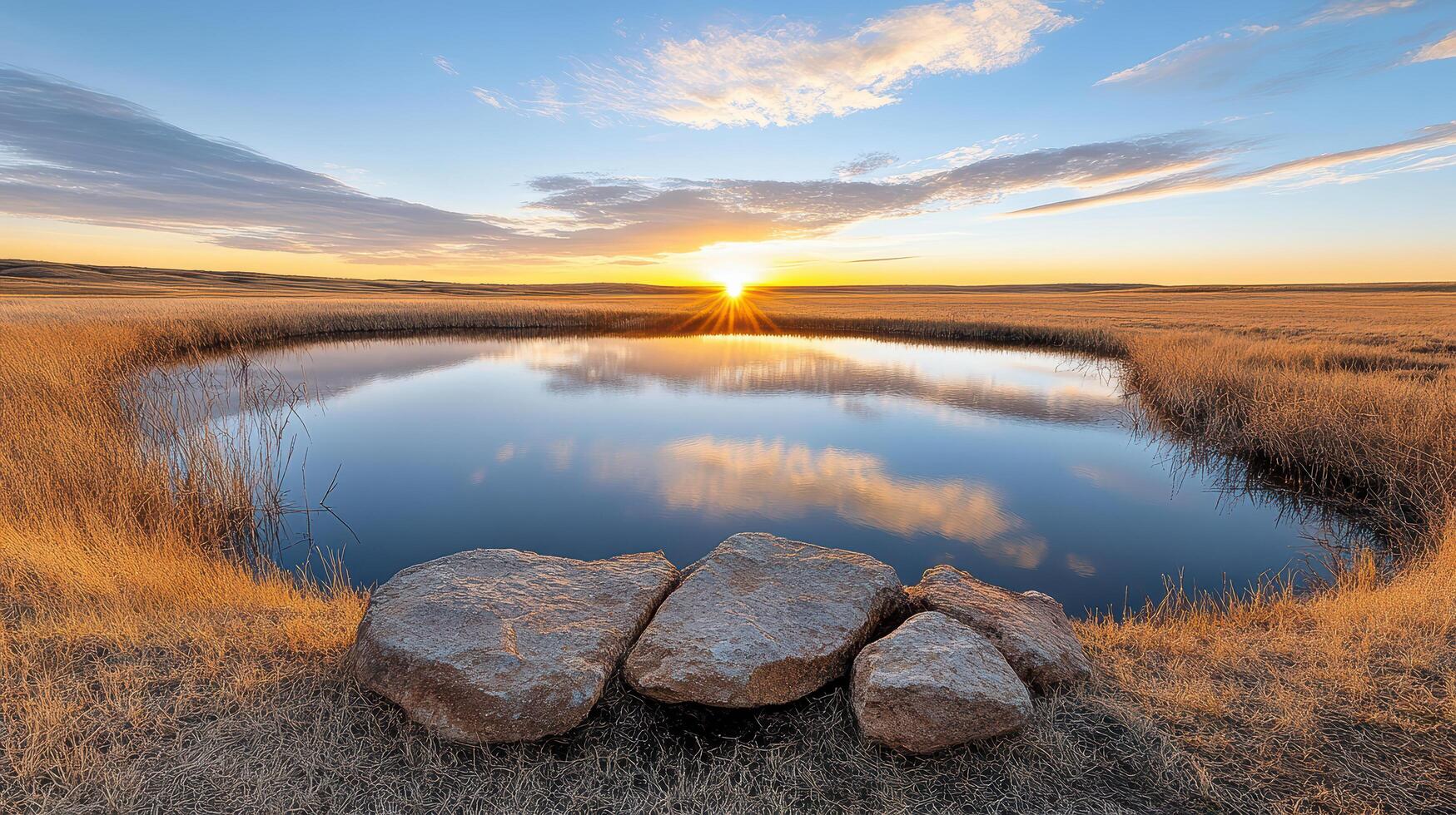 A pond in the middle of a field photo