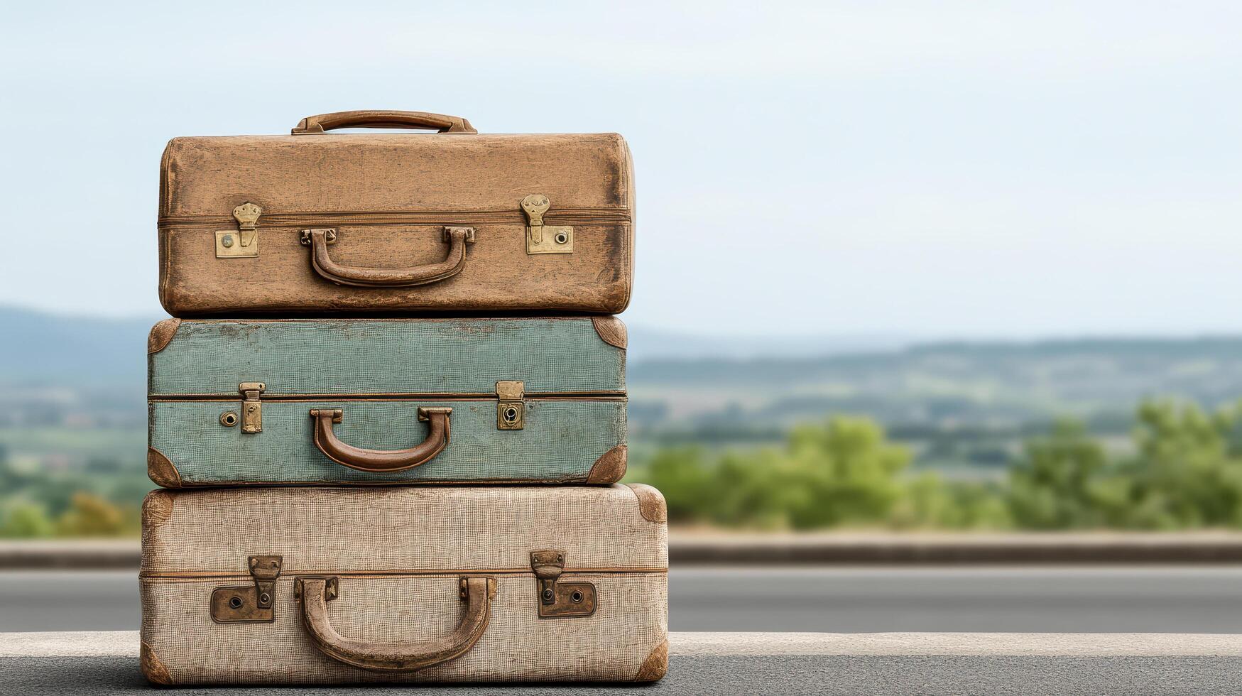 Three suitcases stacked on top of each other photo