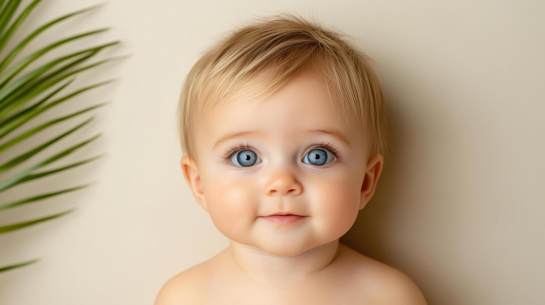 A baby with blue eyes looking at the camera photo