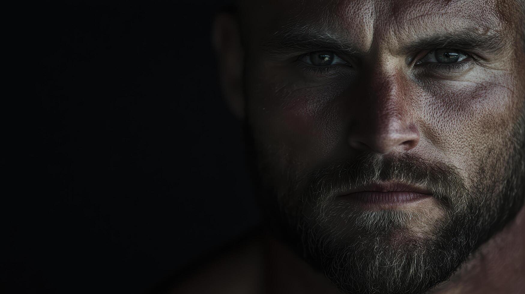 A man with a beard and a beard staring into the camera photo