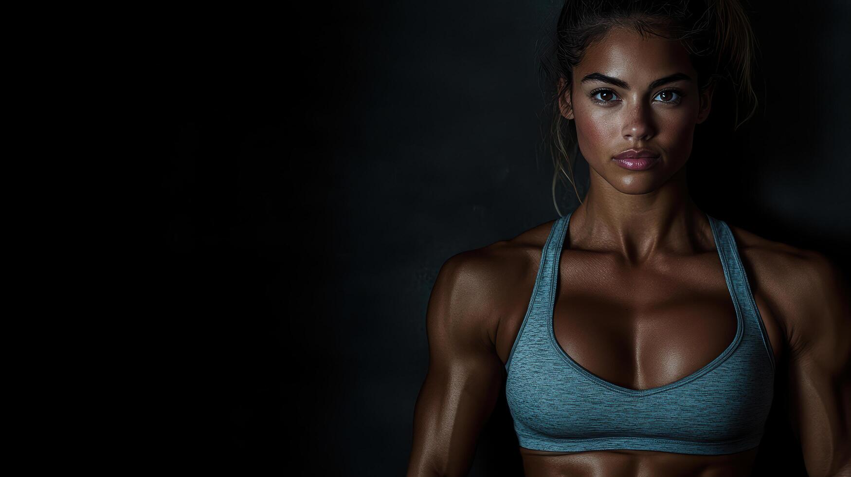 A woman with muscular arms and a bodybuilding pose photo