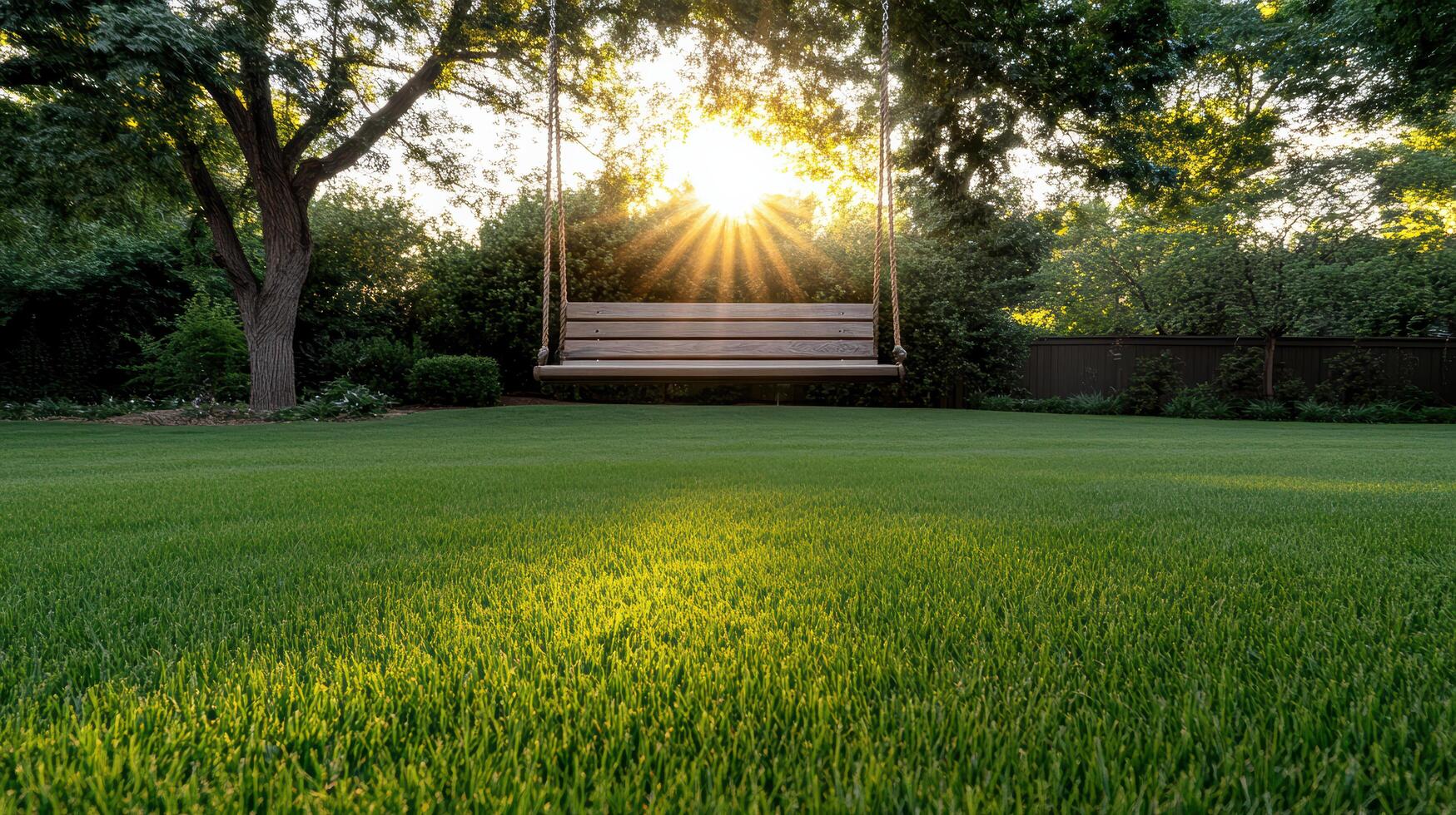 A swing hanging in the middle of a grassy field photo