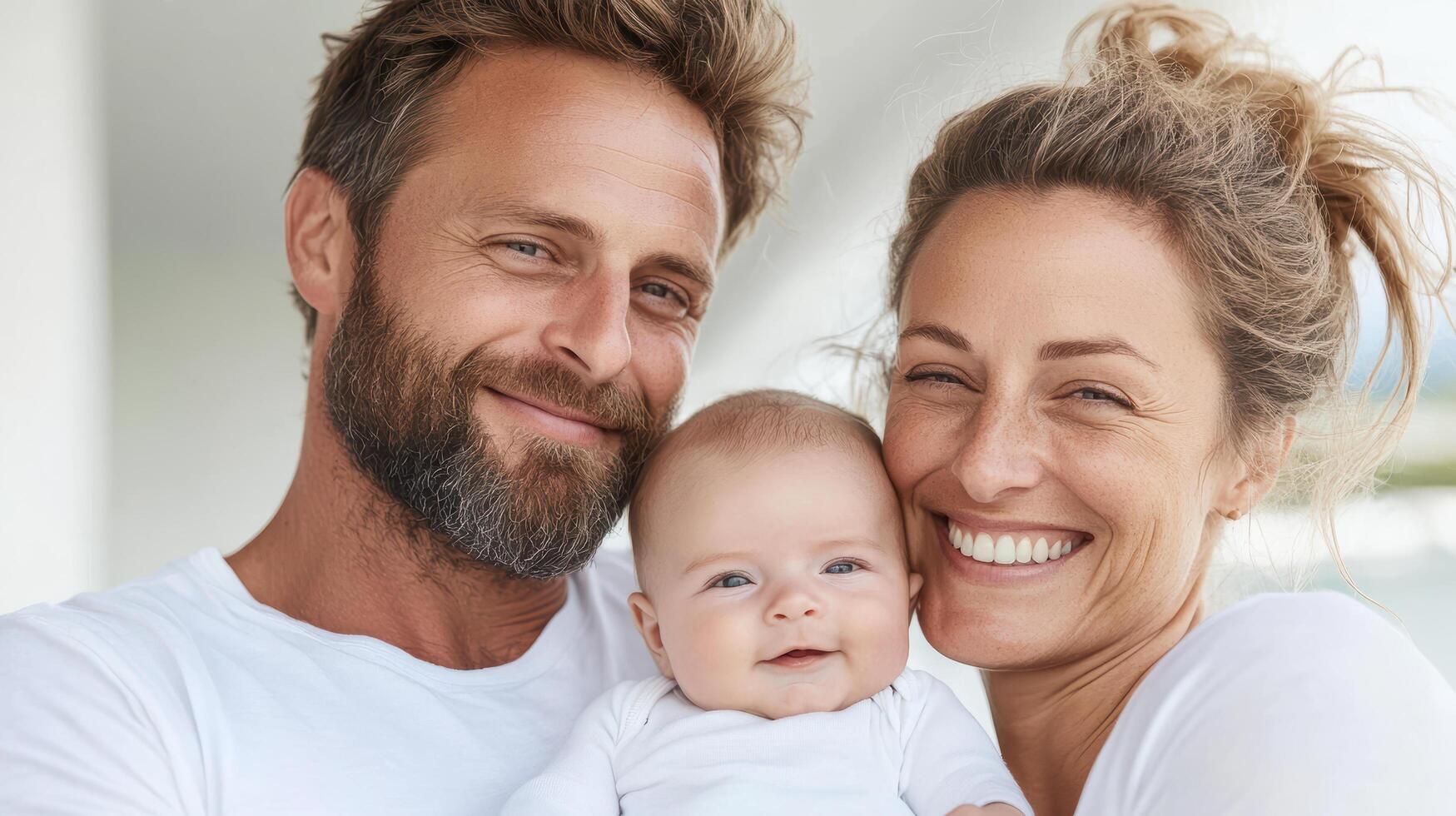 A man and woman are holding a baby photo