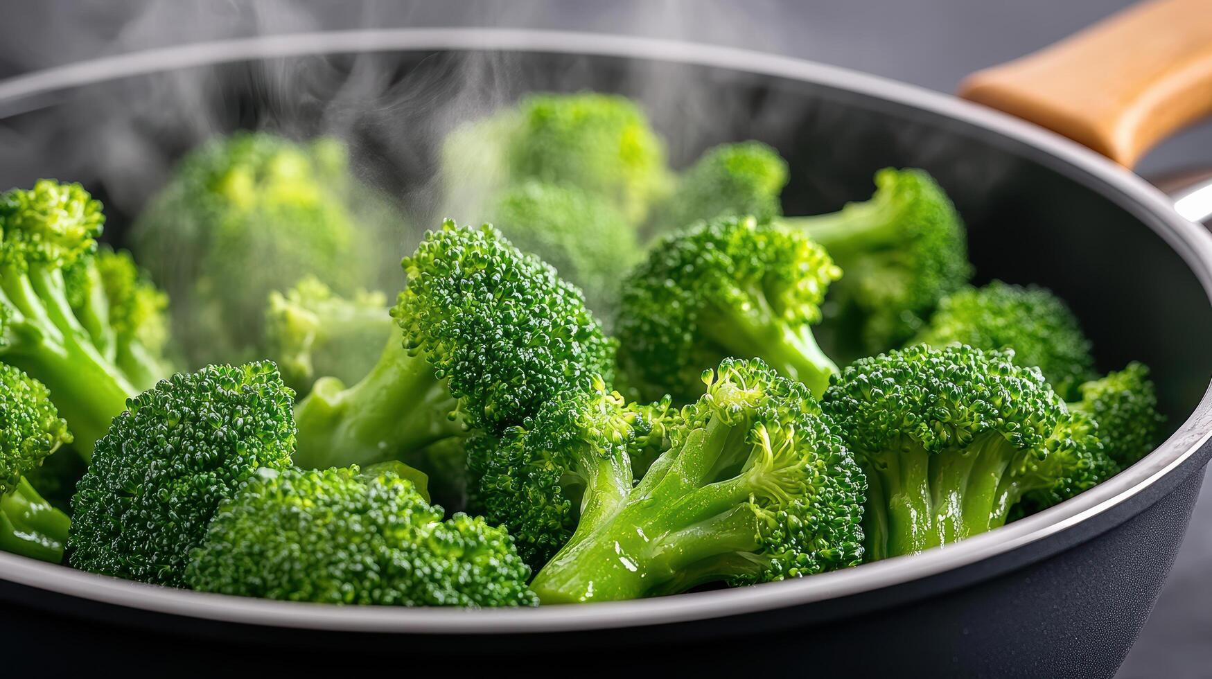 Broccoli steaming in a pan photo