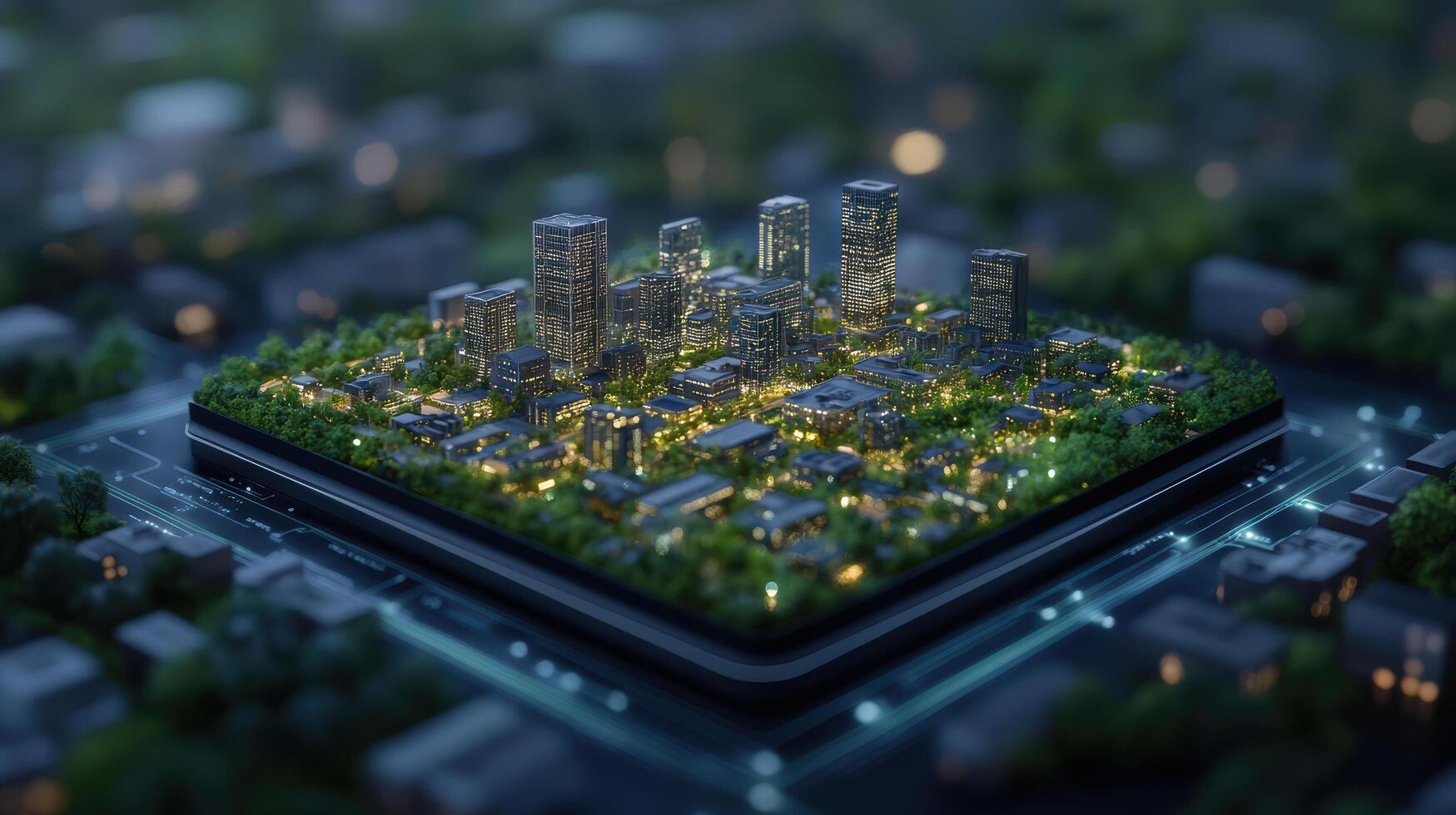A city with trees and buildings on it photo