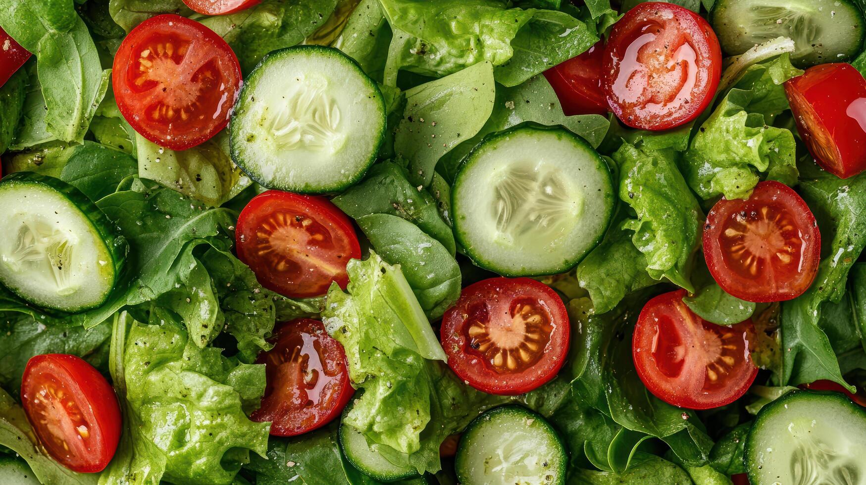 A salad with tomatoes, cucumbers and lettuce photo