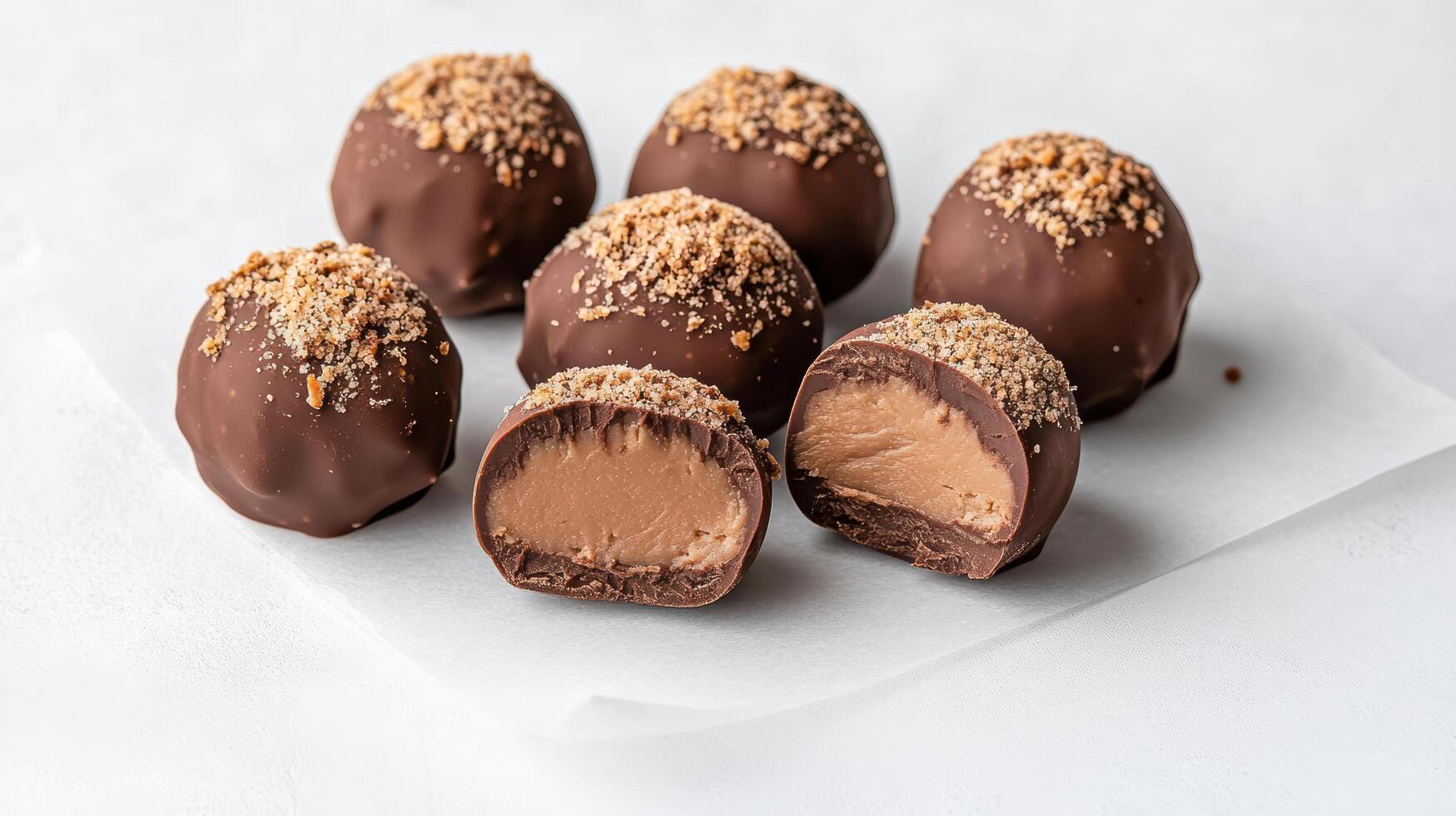 Chocolate covered peanut butter balls photo