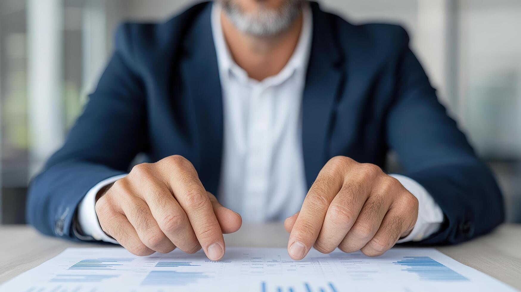 A man in a suit is holding a piece of paper with graphs on it photo